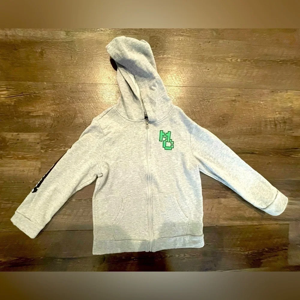 Jinx Youth Gray Minecraft Hooded Zip-up Jacket Size L EUC